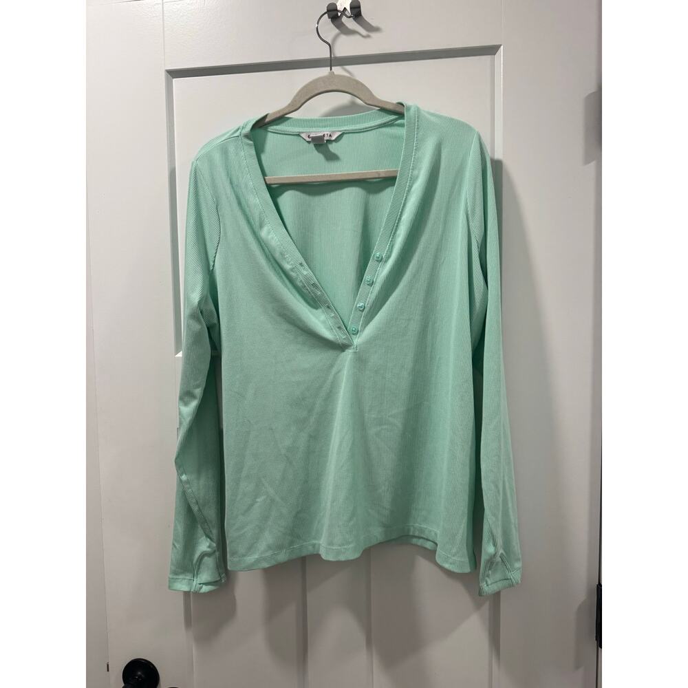 Athleta Uptempo Ribbed Henley Top Long Sleeve Shirt Mint Green V Neck M - Picture 2 of 7